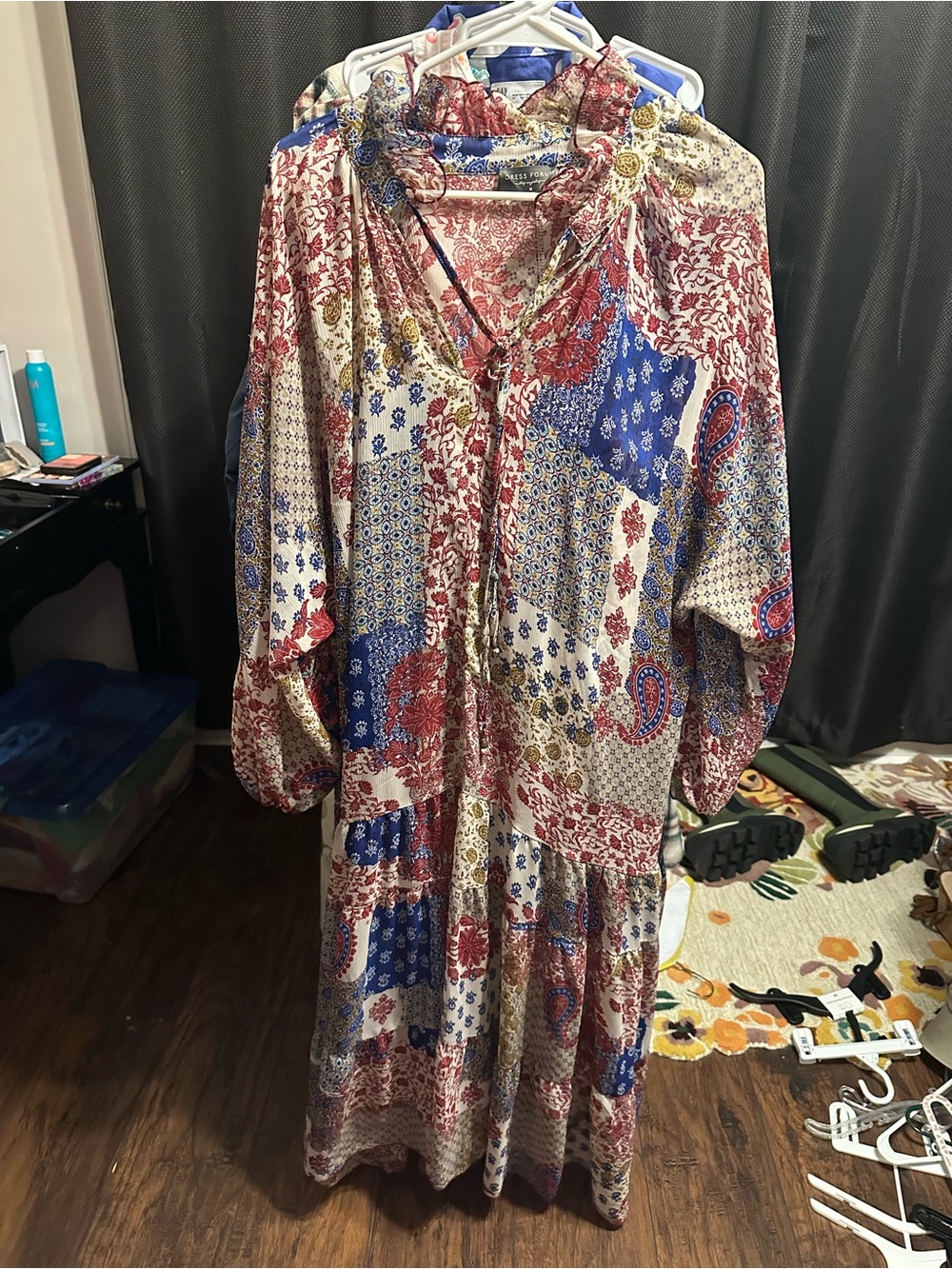 Dress Forum Patchwork Floral Maxi Dress in Blue, Red & Cream
